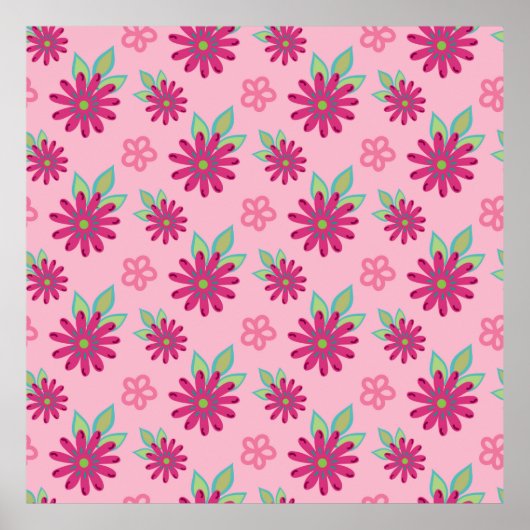 Pink daisy floral seamless patternart, beauty, blo poster (Voorkant)