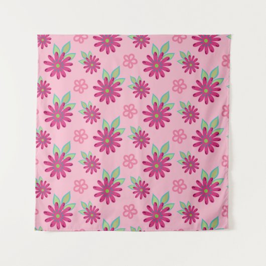 Pink daisy floral seamless patternart, beauty, blo wandkleed (Voorkant)