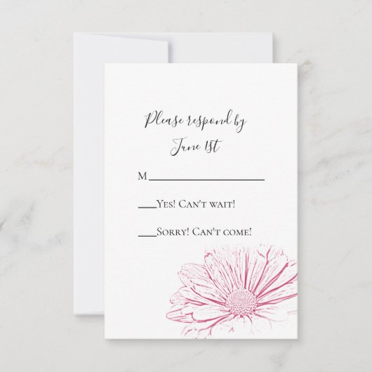 Pink Daisy Flower Effect Floral Wedding RSVP Kaart (Voorkant)