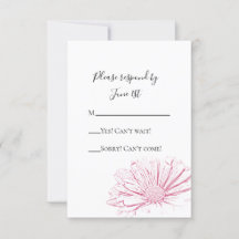 Pink Daisy Flower Effect Floral Wedding RSVP Kaart