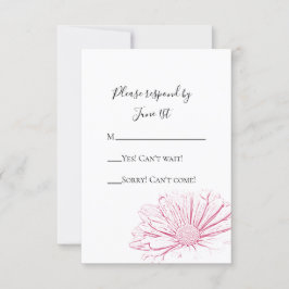 Pink Daisy Flower Effect Floral Wedding RSVP Kaart