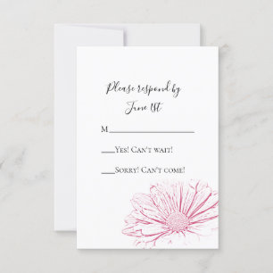 Pink Daisy Flower Effect Floral Wedding RSVP Kaart
