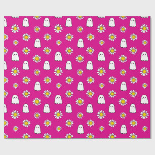 Pink Daisy Ghost Halloween Cadeaupapier