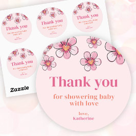 Pink Daisy Girl Baby Shower Thank You  Ronde Sticker
