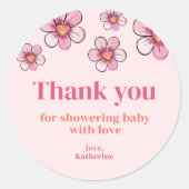 Pink Daisy Girl Baby Shower Thank You  Ronde Sticker (Voorkant)