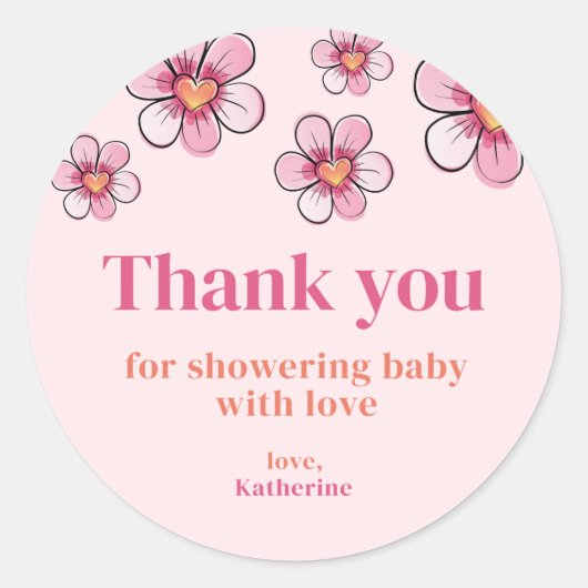 Pink Daisy Girl Baby Shower Thank You  Ronde Sticker (Voorkant)