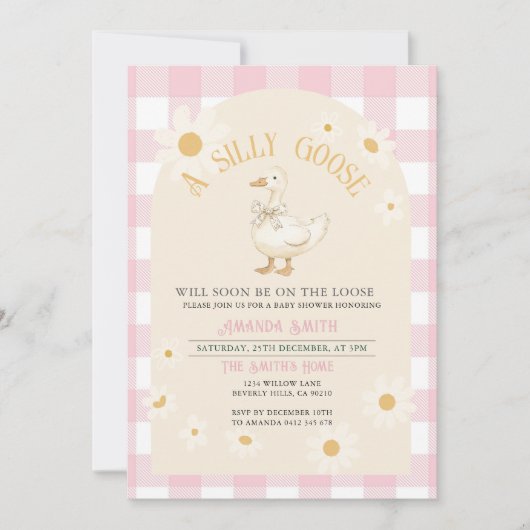 Pink Daisy Girl Goose Baby shower Kaart (Voorkant)
