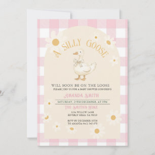 Pink Daisy Girl Goose Baby shower Kaart