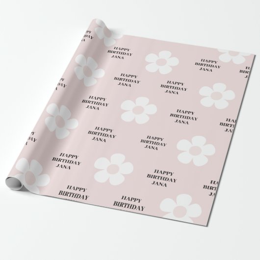 Pink Daisy Happy Birthday Elegant Cadeaupapier (Uitgerold)