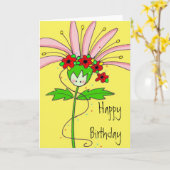 Pink Daisy Happy Birthday Kaart (Gele Bloem)