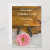 Pink Daisy Hoefijzer Western Engagement Party Kaart (Voorkant)