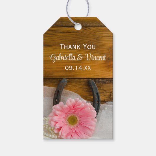 Pink Daisy Hoefijzer Westerne bruiloft voor Labels Cadeaulabel (Voorkant)