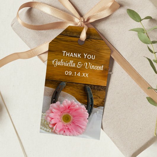 Pink Daisy Hoefijzer Westerne bruiloft voor Labels Cadeaulabel