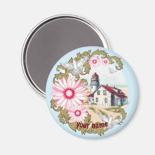 Pink Daisy Lighthouse magneet (Voorkant / Achterkant)