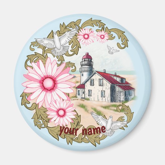 Pink Daisy Lighthouse magneet (Voorkant)