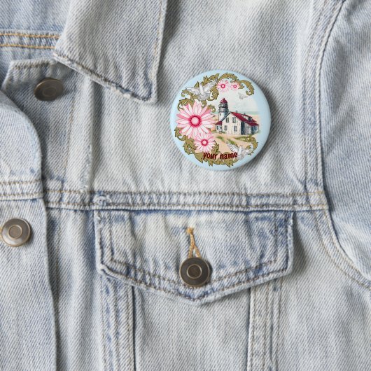 Pink Daisy Lighthouse pin-knop Ronde Button 5,7 Cm (In situ)