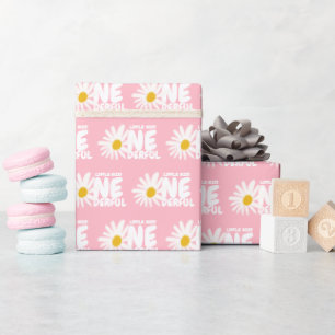 Pink Daisy Little Miss ONEderful 1st Birthday Cadeaupapier