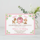 Pink Daisy Oink Baa Moo Boerderij 1e verjaardag Kaart