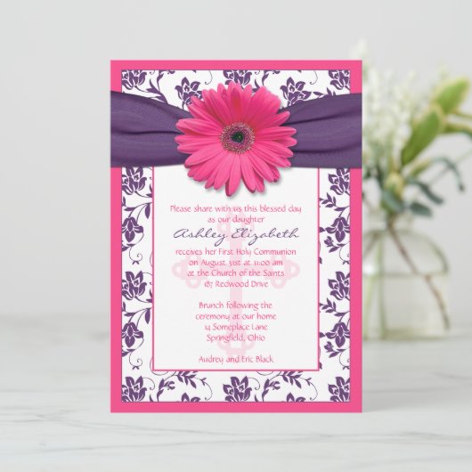 Pink Daisy Paars Floral First Community Kaart (Staand voorkant)