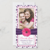 Pink Daisy Paars Floral Ribbon Weduwsdatum Save The Date (Voorkant)