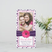 Pink Daisy Paars Floral Ribbon Weduwsdatum Save The Date (Staand voorkant)