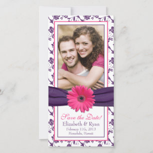 Pink Daisy Paars Floral Ribbon Weduwsdatum Save The Date