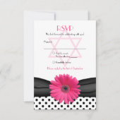 Pink Daisy Polka Dot Bat Mitzvah Reply Kaart (Voorkant)
