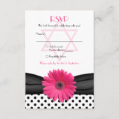Pink Daisy Polka Dot Bat Mitzvah Reply Kaart (Voorkant)