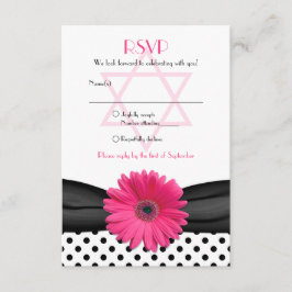 Pink Daisy Polka Dot Bat Mitzvah Reply Kaart
