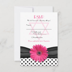 Pink Daisy Polka Dot Bat Mitzvah Reply Kaart