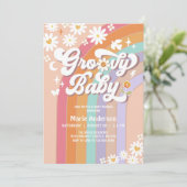 Pink Daisy Rainbow Hippie 70's Retro Baby shower Kaart (Staand voorkant)