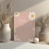 Pink Daisy Retro Boho Baby shower Kaart