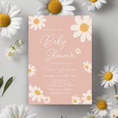Pink Daisy Retro Boho Baby shower Kaart
