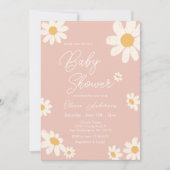 Pink Daisy Retro Boho Baby shower Kaart (Voorkant)
