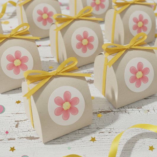 Pink Daisy Round Sticker - Cute Floral Custom