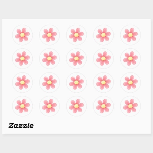 Pink Daisy Round Sticker - Cute Floral Custom (Vel)