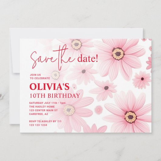 Pink Daisy Save the Date Kind Kaart (Voorkant)
