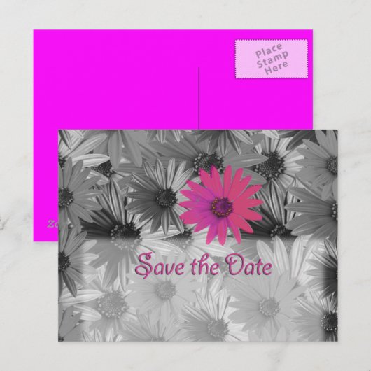 Pink Daisy Sla de datum op Aankondigingskaart (Voorkant / Achterkant)