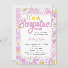 Pink Daisy Surprise Party Invitation DamFloral Kaart