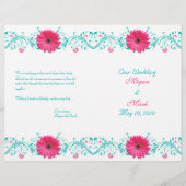 Pink Daisy Turquoise Floral Wedding Programme (Voorkant)