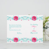 Pink Daisy Turquoise Floral Wedding Programme (Staand voorkant)
