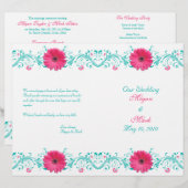 Pink Daisy Turquoise Floral Wedding Programme (Voorkant / Achterkant)