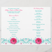 Pink Daisy Turquoise Floral Wedding Programme (Achterkant)