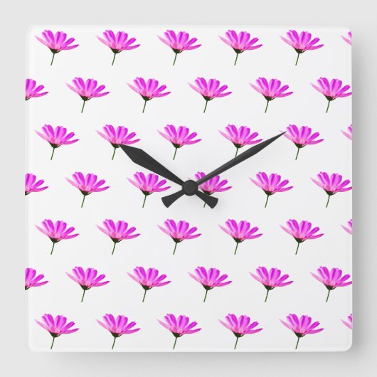 Pink Daisy Vierkante Klok (Voorkant)