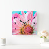 Pink Daisy Vierkante Klok (Huis)