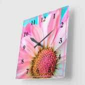 Pink Daisy Vierkante Klok (Hoek)