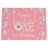 Pink Daisy Wild One 1st Birthday  Groot Cadeauzakje (Voorkant)