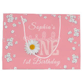 Pink Daisy Wild One 1st Birthday  Groot Cadeauzakje (Achterkant)