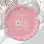 Pink Daisy Wild One 1st Birthday  Papieren Bordje<br><div class="desc">Retro Groovy One First Birthday Invitation</div>