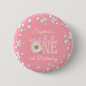 Pink Daisy Wild One 1st Birthday  Ronde Button 5,7 Cm (Voorkant)